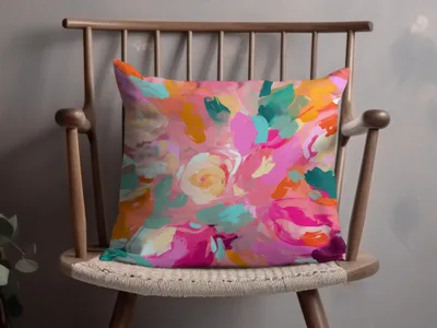 Vibrant Abstract Floral Art Print Decorative Cushion