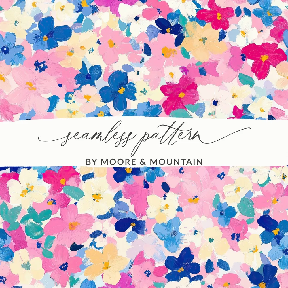 Impressionistic Floral Dream Digital Art | Colorful Pattern Print | Pink Ditsy Floral Seamless Pattern - Moore and Mountain