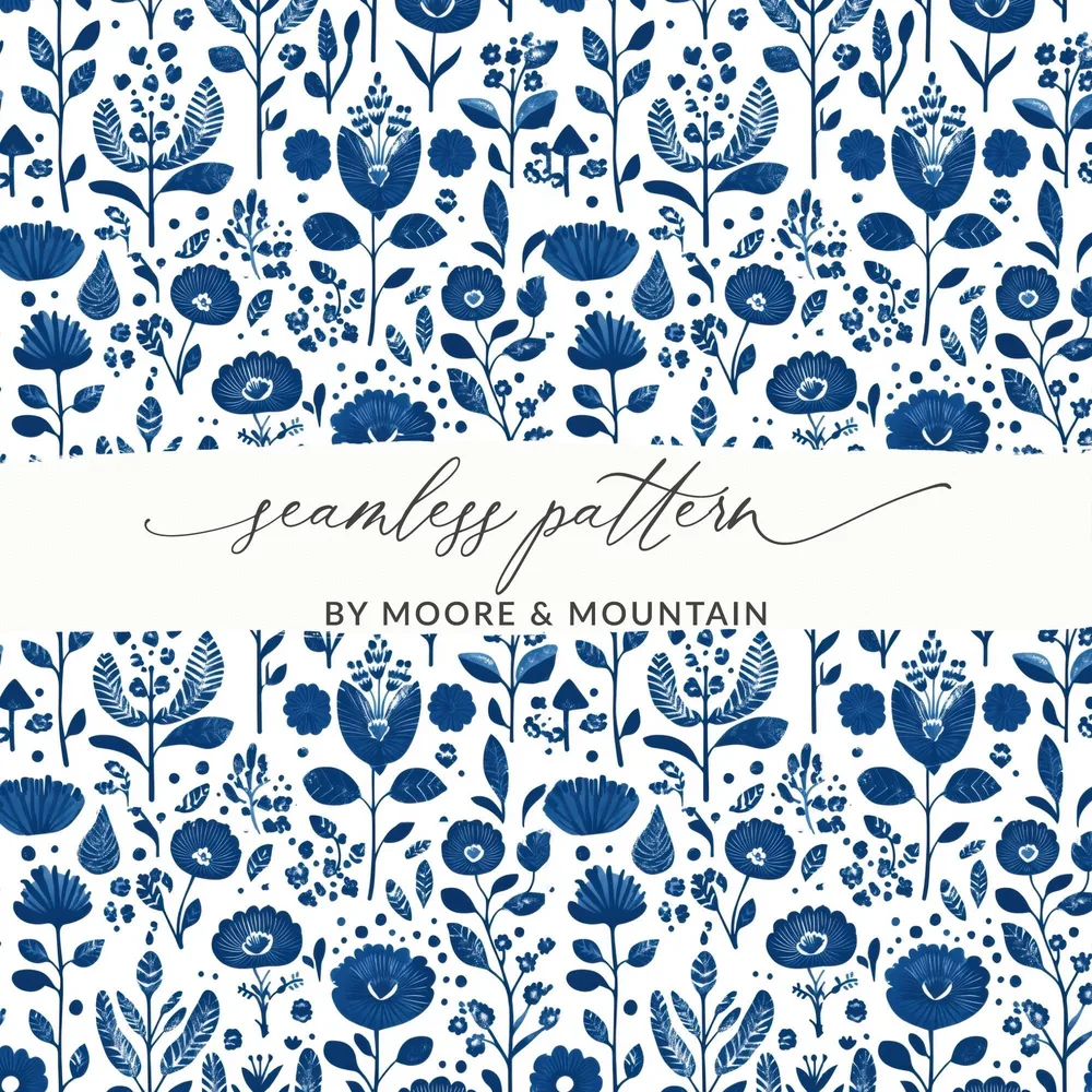 Indigo Blooms A Seamless Floral Pattern Artwork Digital - Moore and Mountain