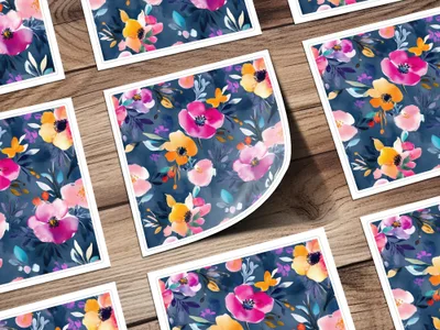 Colorful Floral Pattern Design On Dark Background Print