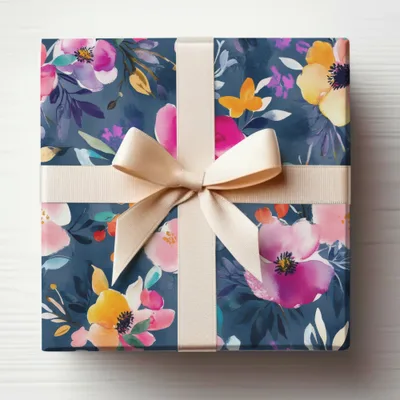 Floral Wrapped Gift Box with Cream Ribbon gift product