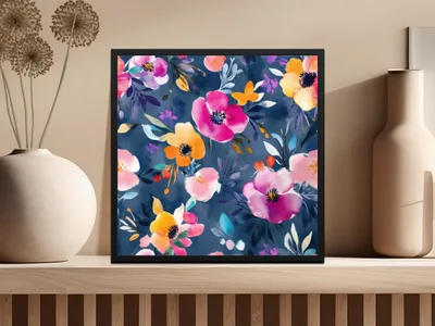 Colorful Floral Artwork with Dark Background Wall Art