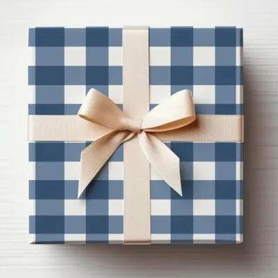 Blue and White Checkered Gift Wrapping Paper with Bow