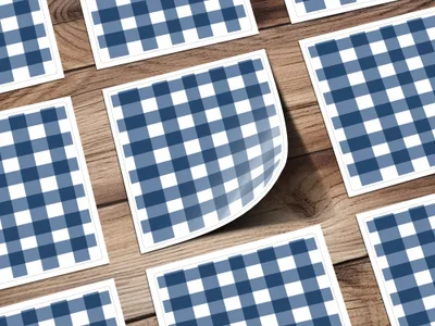 Blue and White Gingham Checkerboard Square Stickers