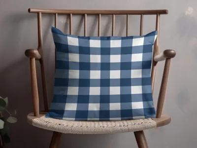 Blue and White Buffalo Checkered Cushion Pillow