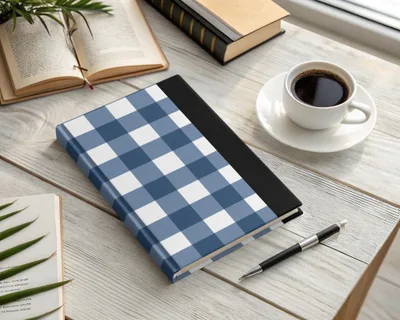 Blue and White Checkered Notebook for Office or School
