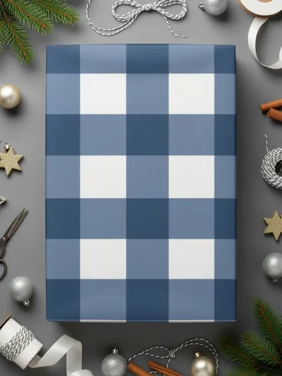 Blue and White Plaid Pattern Gift Wrapping Paper