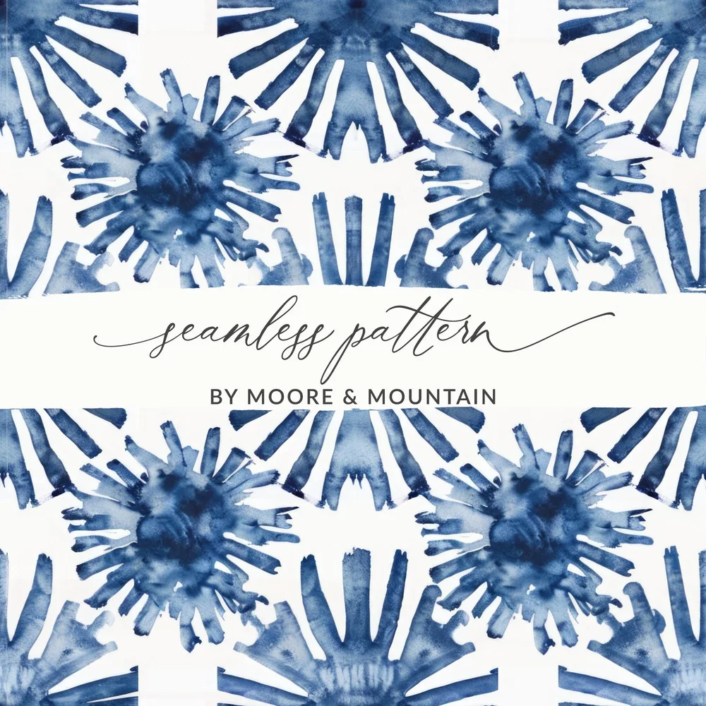 Indigo Flower Seamless Digital Paper, Watercolor Texture Digital Files, Tileable Pattern for Fabric, Scrapbooking Paper Digital Download - Moore and Mountain
