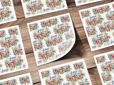 Jesus is King Floral Cross Christian Sticker Sheet product type