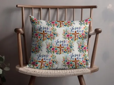 Jesus is King Floral Cross Pattern Decorative Pillow product type