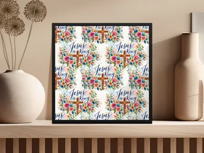 Jesus is King Watercolor Floral Cross Repeat Pattern product type