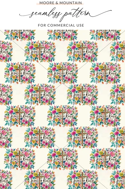Jesus is King cross floral seamless pattern product type