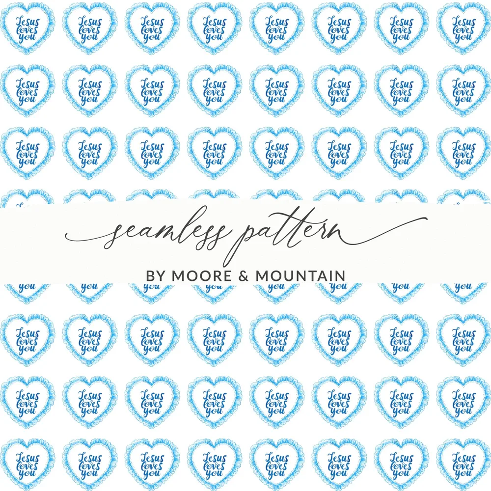 Jesus Loves You Blue Heart Seamless Pattern Product Type