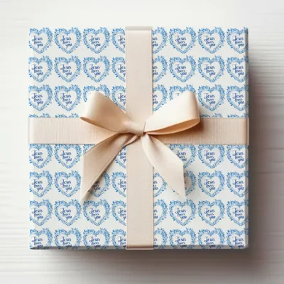 Blue Leaf Heart Jesus Loves You Pattern Gift Wrap product type