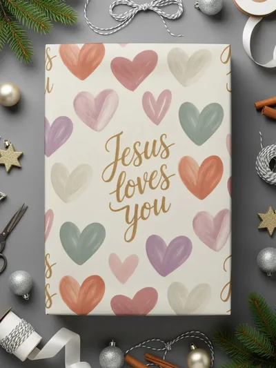 Jesus Loves You Digital Seamless Pattern, Hearts Pattern, Religious Scrapbook Paper, Christian Fabric Design, Digital Paper Download - Moore and Mountain