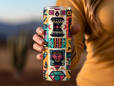 Bright Tribal Design Insulated Tumbler Drinkware Cup