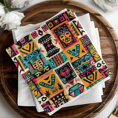Vibrant Tribal Geometric Print Squares Pattern Napkin