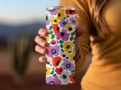 Bright Colorful Floral Design Tumbler Stainless Steel