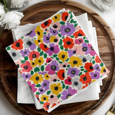 Vibrant Abstract Floral Print Square Napkins Product