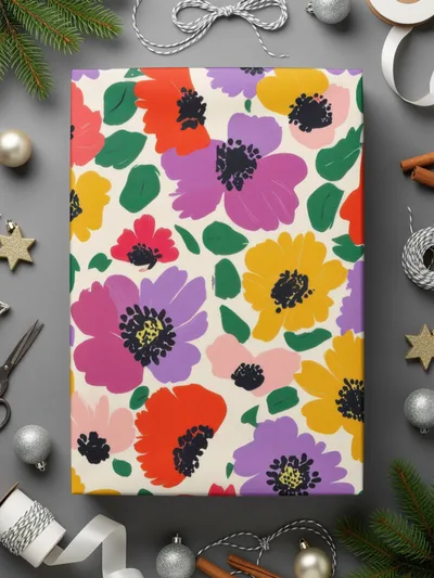 Festive Flower Patterned Gift Wrapping Paper
