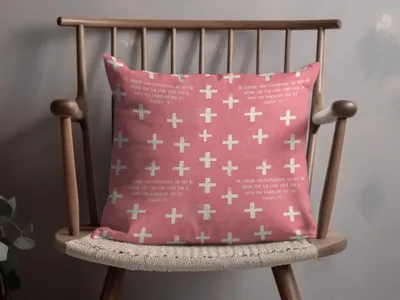 Be Strong and Courageous Joshua 19 Pink Cross Pillow product type