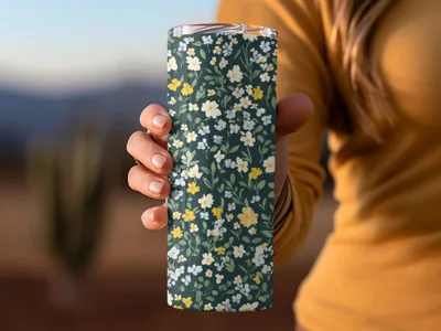 Floral Patterned Tumbler With Yellow and White Flowers