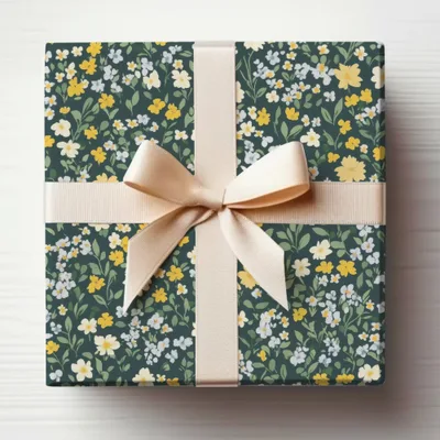 Floral Pattern Gift Box with Cream Ribbon