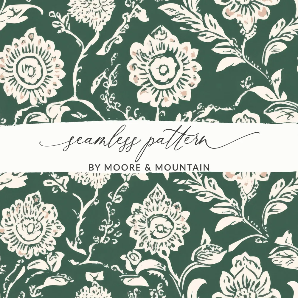 Kelly Green Vintage Chintz Seamless Indian Pattern Floral on Dark Green Background - Moore and Mountain