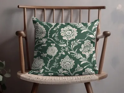 Kelly Green Vintage Chintz Seamless Indian Pattern Floral on Dark Green Background - Moore and Mountain