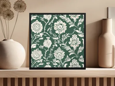 Kelly Green Vintage Chintz Seamless Indian Pattern Floral on Dark Green Background - Moore and Mountain