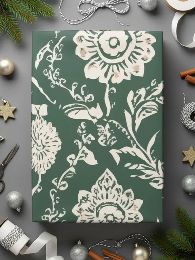 Kelly Green Vintage Chintz Seamless Indian Pattern Floral on Dark Green Background - Moore and Mountain