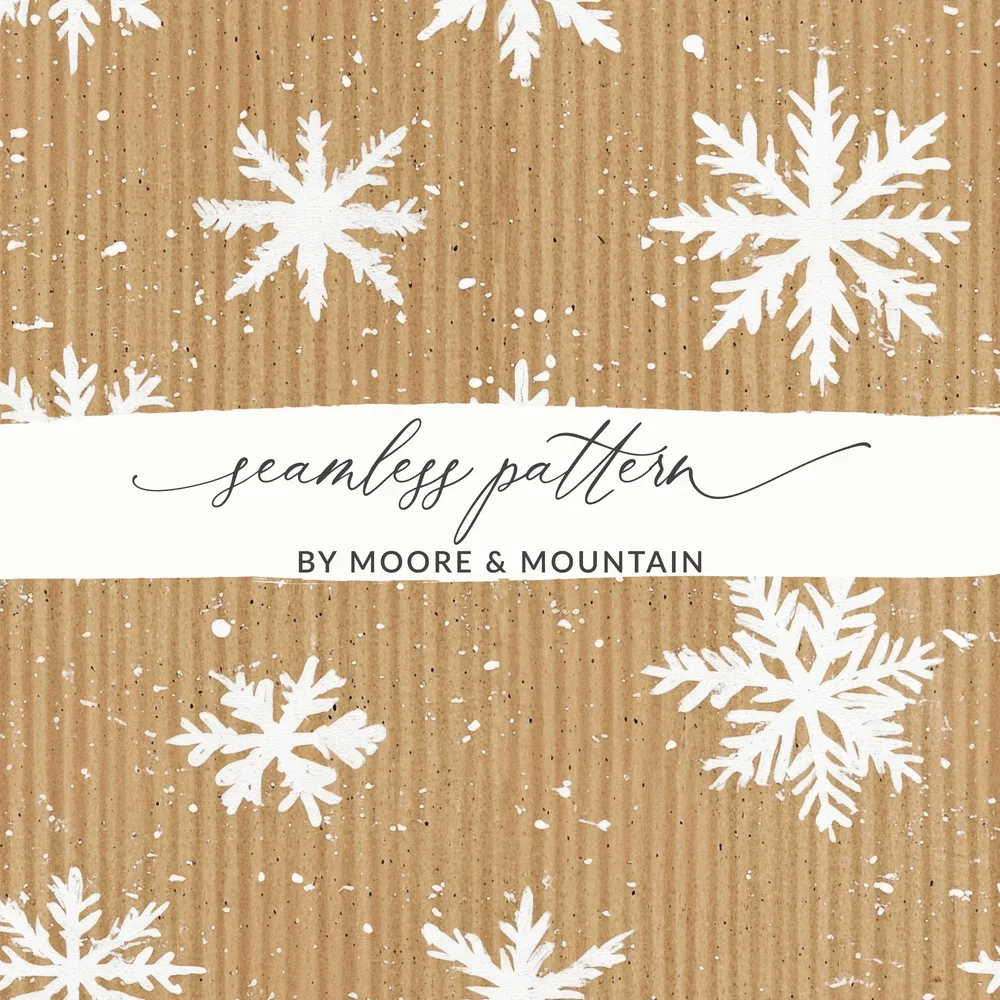 Kraft Paper Snowflake Digital Paper, Winter Seamless Pattern, Festive Background, Holiday Design, Scrapbooking Paper, Digital Download - Moore and Mountain