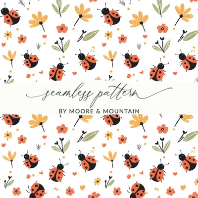 Ladybug Digital Pattern, Seamless Flower Pattern, Insect Pattern, Scrapbook Paper, Fabric Design, Cute Bug Repeat Pattern, Kawaii