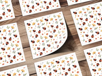 Ladybug Digital Pattern, Seamless Flower Pattern, Insect Pattern, Scrapbook Paper, Fabric Design, Cute Bug Repeat Pattern, Kawaii - Moore and Mountain
