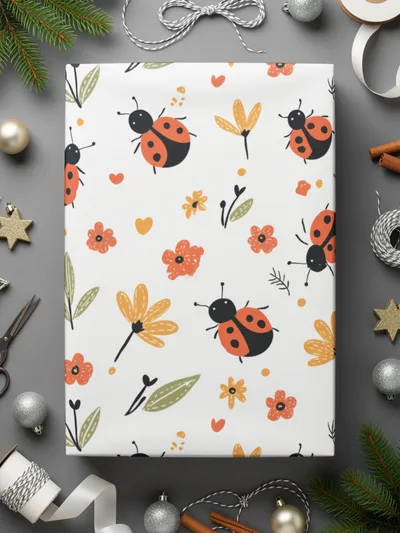 Ladybug Digital Pattern, Seamless Flower Pattern, Insect Pattern, Scrapbook Paper, Fabric Design, Cute Bug Repeat Pattern, Kawaii - Moore and Mountain