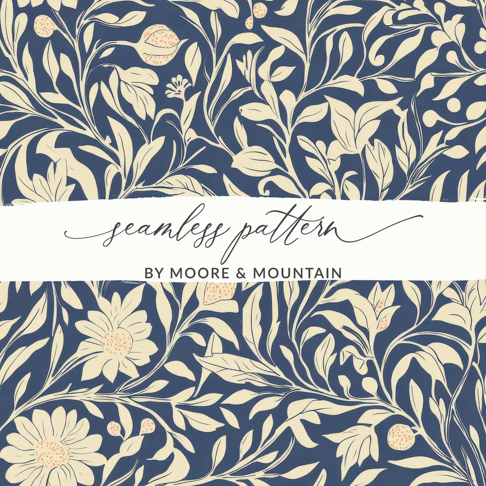 Larkspur Print Seamless William Morris Background Blue Cream Digital - Moore and Mountain