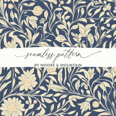 Larkspur Print Seamless William Morris Background Blue Cream Digital