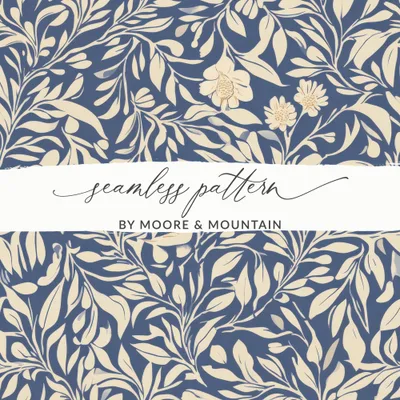Larkspur Seamless William Morris Pattern Vines Background Blue and Beige Pattern Digital