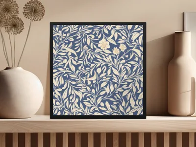 Larkspur Seamless William Morris Pattern Vines Background Blue and Beige Pattern Digital - Moore and Mountain