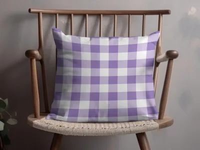 Purple and White Checkered Decorative Cushion