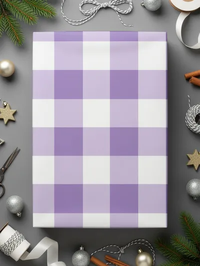Purple and White Checkered Wrapping Paper product