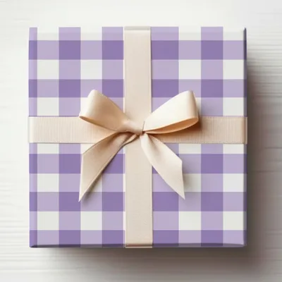 Elegant Lavender Checkered Gift Box with Beige Ribbon