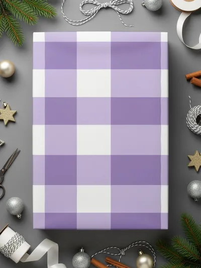 Lilac and White Checkered Gift Wrapping Paper Product