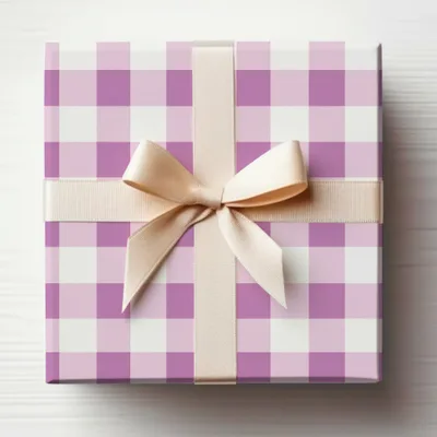 Elegant Pink Checkered Gift Box with Beige Ribbon