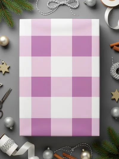 Pink and White Checkered Gift Wrapping Paper Product