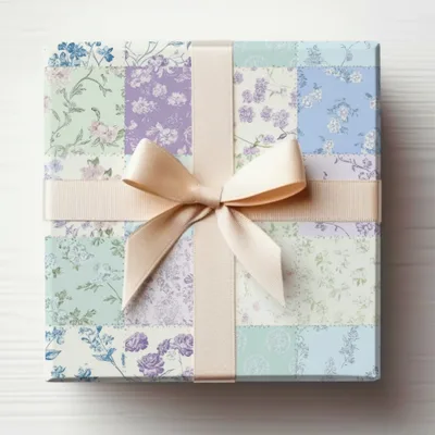 Pastel Floral Patterned Gift Box with Cream Ribbon bow