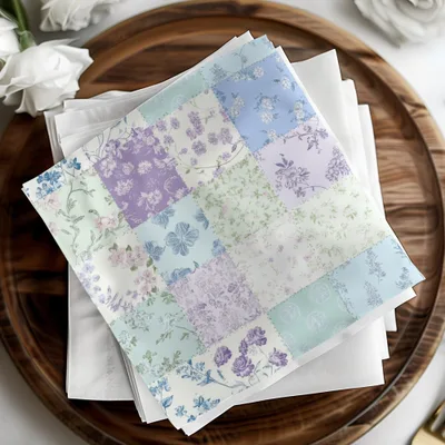 Floral Patch Quilt Design On a White Background Napkin