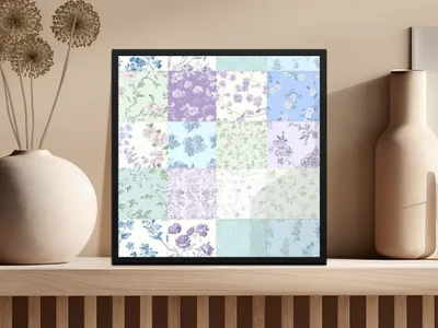 Floral Patchwork Patterned Framed Art Wall Decor