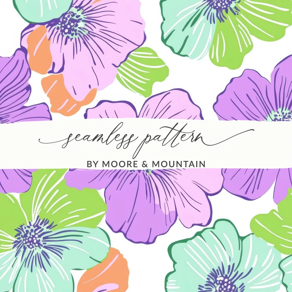 Lavender Preppy Digital Paper, 60s floral pattern, Seamless Floral Print, Retro Flower Background, Floral Pattern Paper, Floral Digital - Moore and Mountain