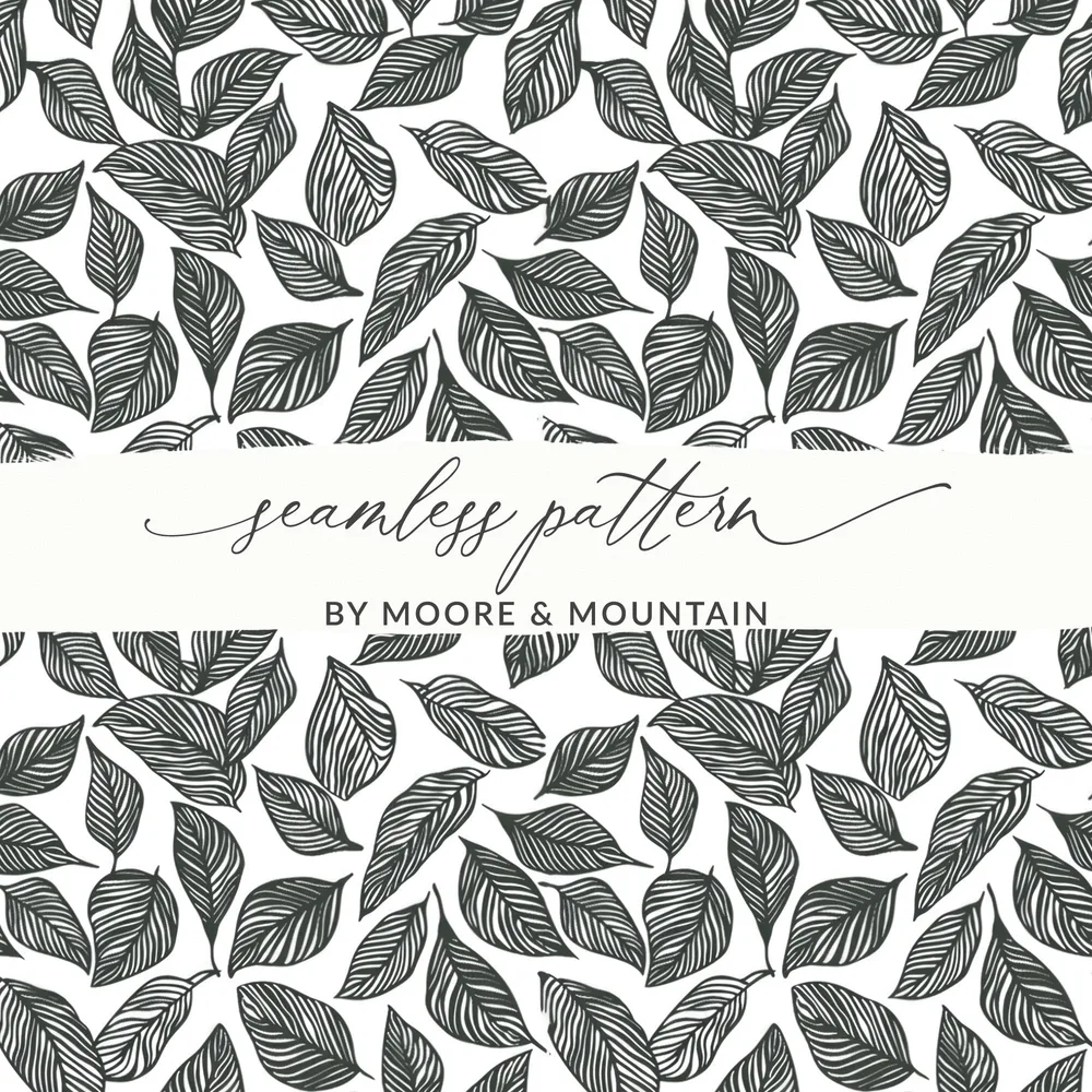 Leaf Pattern Nature Inspired Vector Graphic Black White Digital - Moore and Mountain